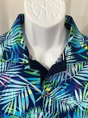 🌴 Bugatchi Men’s Performance Palm Leaf Polo Blue Green Purple M 🌺